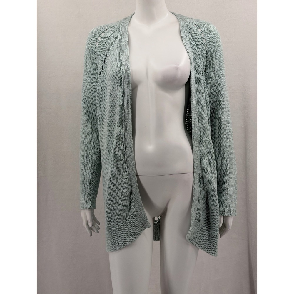 J Jill Sweater Womens Medium Green Knit Cardigan Boho Coastal Lagenlook Spring